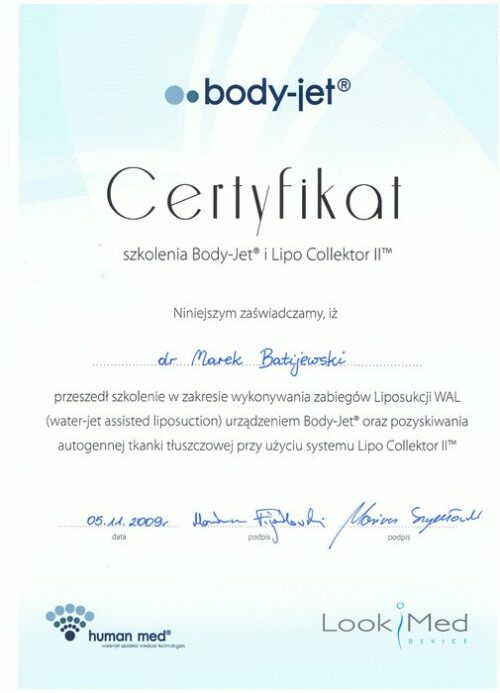 Liposukcja-Body-Jet-certyfikat